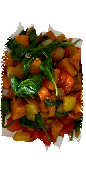 Sweet Potato Pepper Spinach Hash